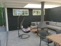 Veranda, Veranda Plaza,  terrasoverkapping, overkapping, buitenkamer, tuinkamer, Carport houtkachel, lichtstraat, daklicht, Glazen schuifwanden, balustrade, hekwerk, terrasverwarming, tuin, terras, houten vlondervloer.
