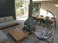 Veranda, Veranda Plaza,  terrasoverkapping, overkapping, buitenkamer, tuinkamer, Carport houtkachel, lichtstraat, daklicht, Glazen schuifwanden, balustrade, hekwerk, terrasverwarming, tuin, terras, houten vlondervloer.