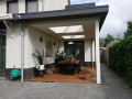 Veranda, Veranda Plaza, terrasoverkapping, overkapping, buitenkamer, tuinkamer, Carport houtkachel, lichtstraat, daklicht, glazen schuifwanden, balustrade, hekwerk, terrasverwarming, tuin, terras, houten vlondervloer.