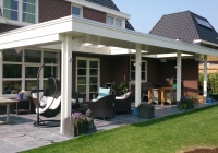 Veranda, Veranda Plaza, terrasoverkapping, overkapping, buitenkamer, tuinkamer, houtkachel, lichtstraat, Glazen schuifwanden, daklicht, balustrade, terrasverwarming, tuin, terras carport, terras, vlonder
